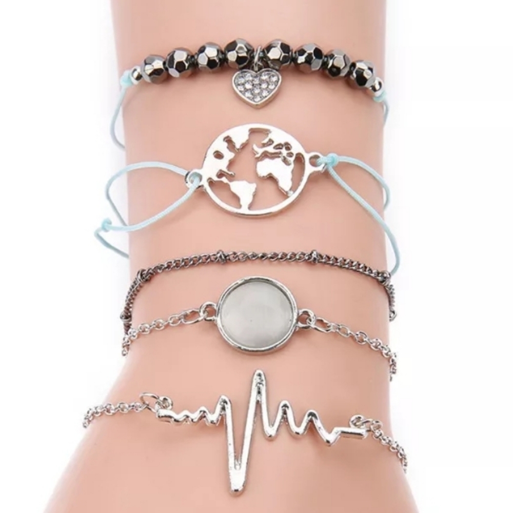 5pc Vintage Lustrous Charm Bracelet Set Gift Ideas - Picture 8 of 8